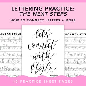 How to Connect Letters Practice Sheets, Beginner Calligraphy Worksheets, Hand Lettering, Modern Calligraphy, Digital Download