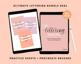 iPad Lettering Bundle Deal, Digital Practice Sheets + Procreate Brushes | Modern Brush Lettering |  Learn to Letter | Lettering, Calligraphy