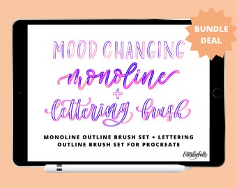 Procreate Mood Changing Monoline + Lettering Outline Brushes for Procreate 5 + Color Palette | 18 Procreate Brushes | iPad Lettering