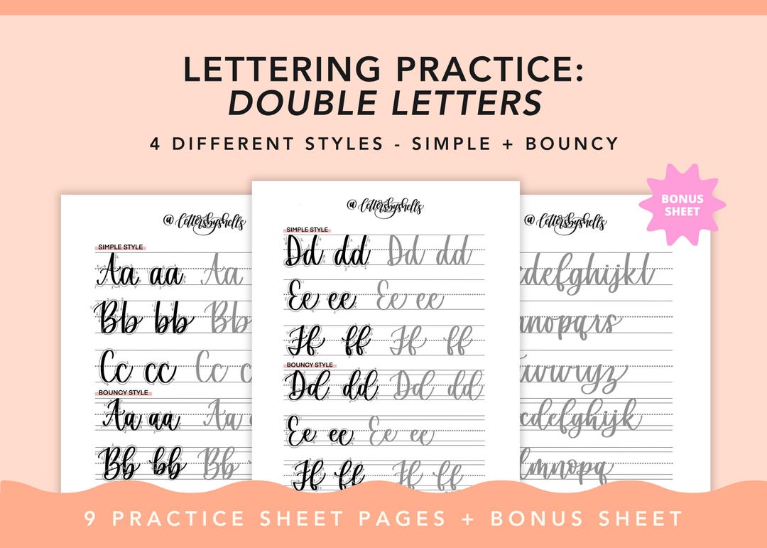 Double Letters Practice Sheets, Digital Download, Lettering for ...