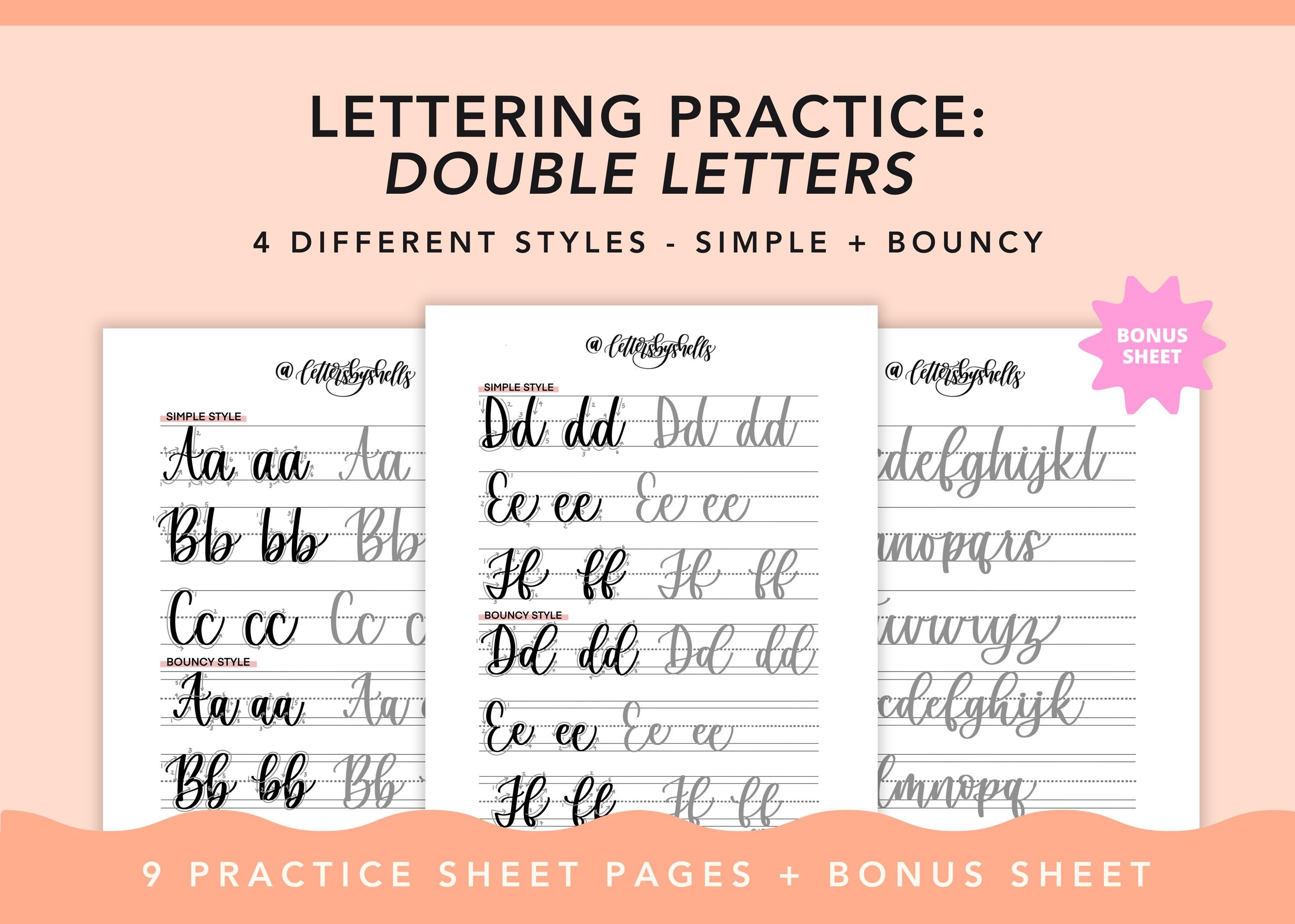 Double Letters Practice Sheets, Digital Download, Lettering for