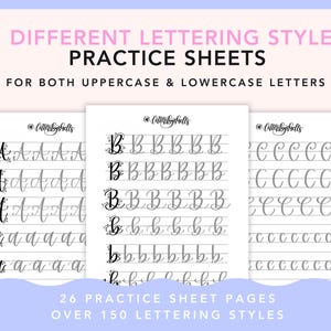 3 Different Lettering Styles, Calligraphy Worksheets, Beginner Hand Lettering, Modern Calligraphy, Digital Download, iPad Lettering Practice