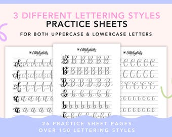 Feuilles d'exercices de calligraphie : 3 styles de lettrage, pratique pour débutant (téléchargement numérique)