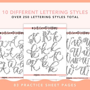 10 estilos de letras diferentes, planilhas de prática de letras para impressão, download digital para iPad, letras com pincel, caligrafia para iniciantes
