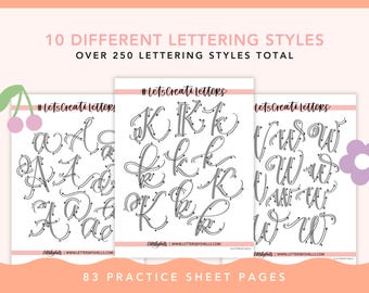 Feuilles d'exercices sur les styles de lettrage : calligraphie et lettrage au pinceau (téléchargement numérique)