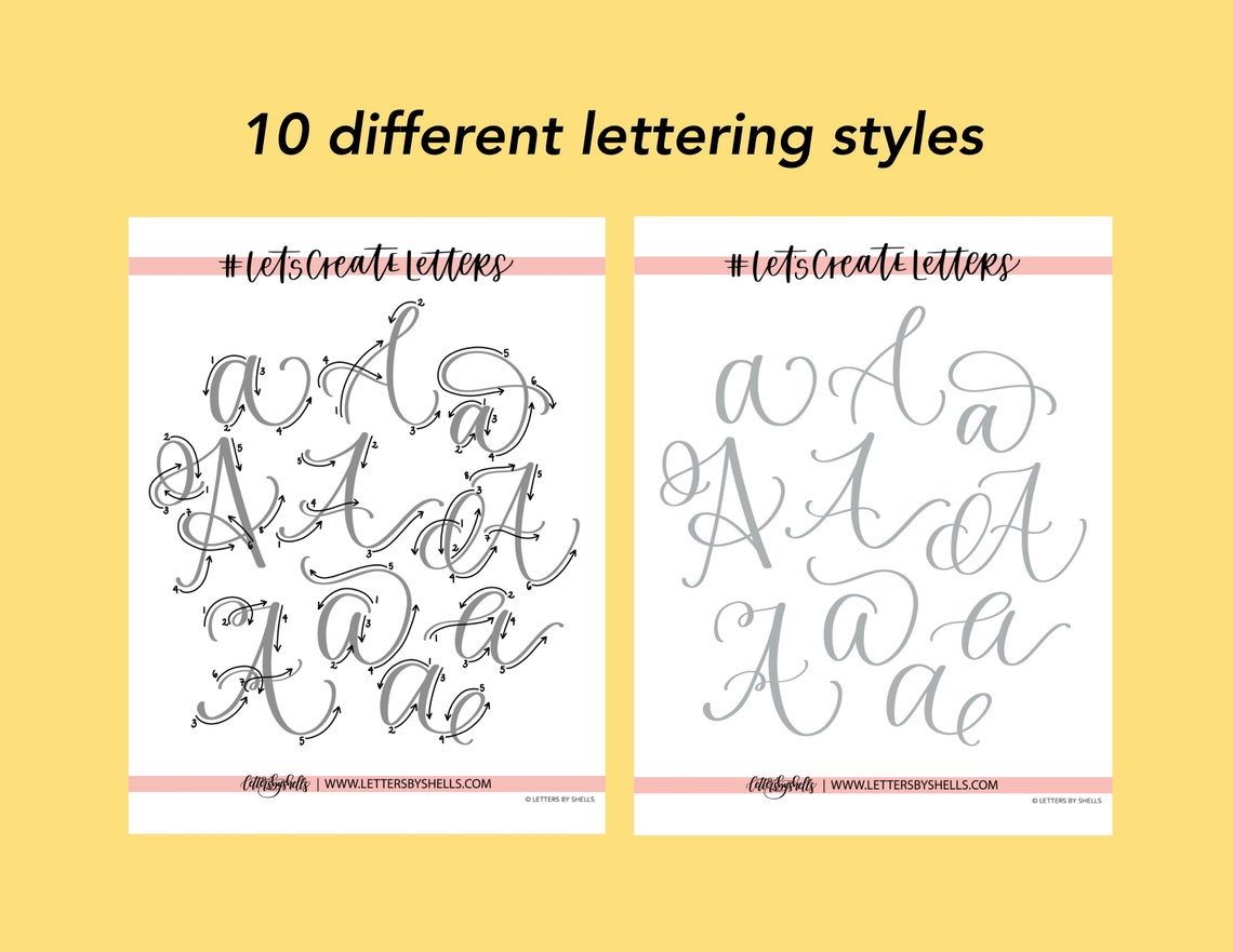 Printable Lettering Styles Lettering Styles Practice Worksheets: Calligraphy & Brush Lettering ...