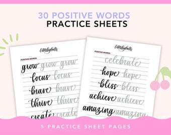 Feuilles d'exercices pratiques pour le lettrage de mots positifs : calligraphie moderne (téléchargement numérique)