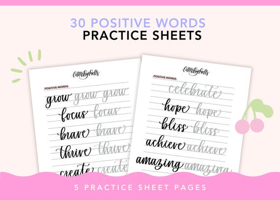 Positive Words Lettering Practice Sheets: Modern Calligraphy (Digital  Download)