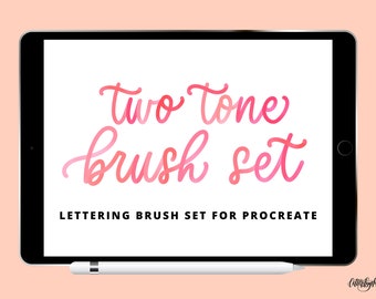 Two Tone Procreate Lettering Brushes for Procreate + Color Palette Set (Bonus) | Procreate Lettering Brushes | Monoline Procreate Brush