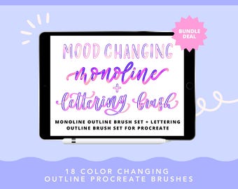 Pinceaux Procreate qui changent l'humeur : contours monoligne et lettrage (téléchargement numérique)