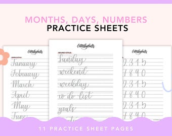Fiches pratiques de calligraphie : mois, jours, nombres (cahier d'exercices numérique)