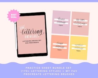 Lot de lettrages pour iPad : pinceaux à procréer + feuilles d'exercices pratiques numériques (téléchargement numérique)