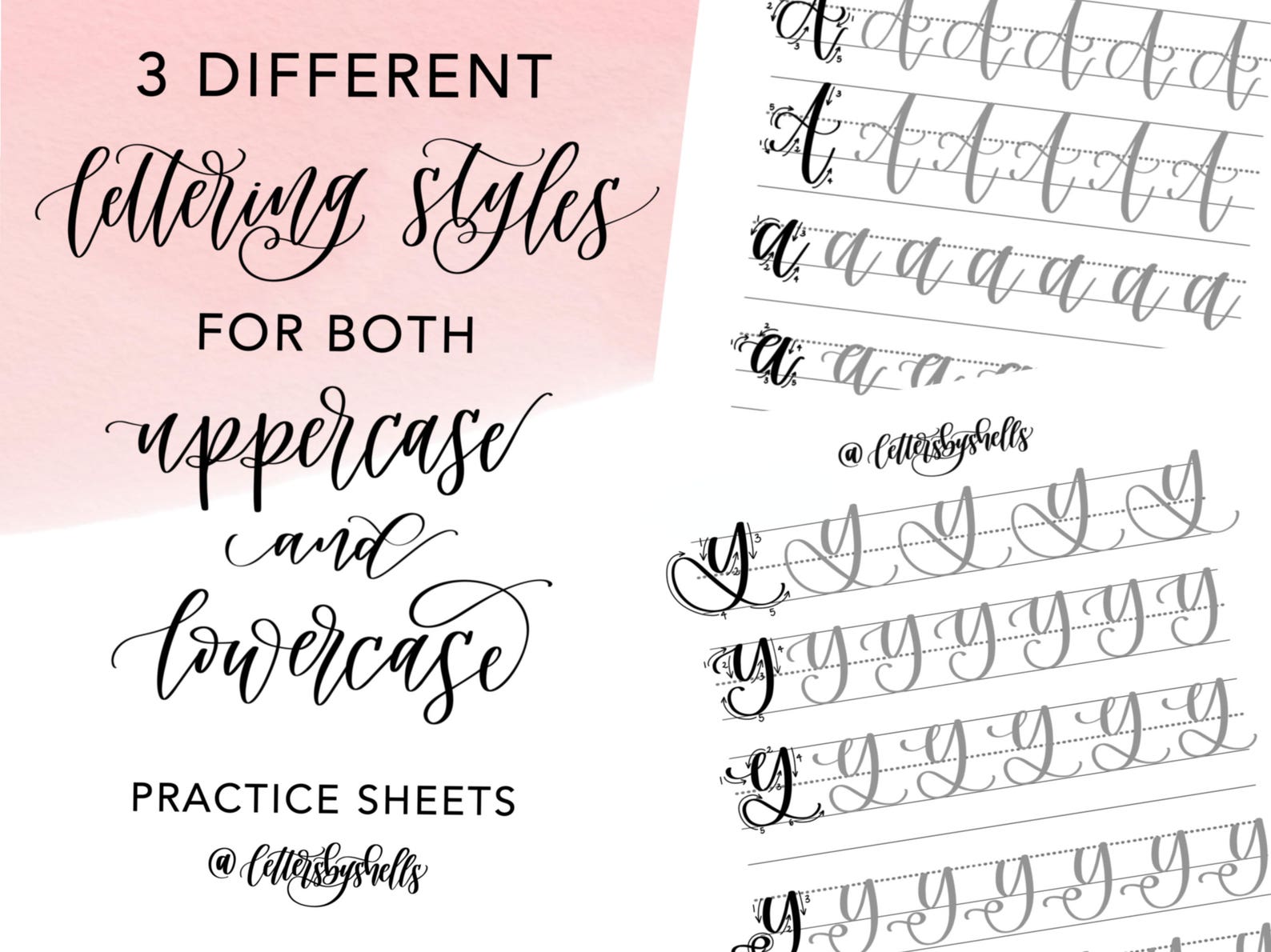 Grade Three Lettering Calligraphy Worksheets: 3 Lettering Styles, Beginner Practice (digital ...