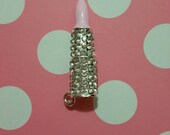 1 Pc Light Pink Lipstick Rhinestones Alloy Metal Charms Bright Silver Tone 44x11mm