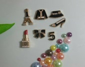 8 Pcs Fashion Alloy Flatbacks Cabochons Decoden Kit Diy Phone Decoration 3 Colors Tower Shirt Hat Shoes Number Bow Lipstick Pearls