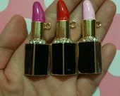1 Pc Lipstick Rhinestones Alloy Metal Charms Gold Tone Choose Colors 50x19mm