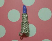 1 Pc Purple Lipstick Rhinestones Alloy Metal Charms Bright Silver Tone 44x11mm