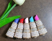 1 Pc Huge 62x23mm Lipstick Pearl and Rhinestones Alloy Metal Charms Gold Tone Choose Colors