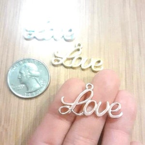 1 Alloy Big Size &quot;Love&quot; Word Quote Charms Pendants,  Rose Gold Tone, Gold Tone, Silver Tone, 17×31mm Keelaubeadz