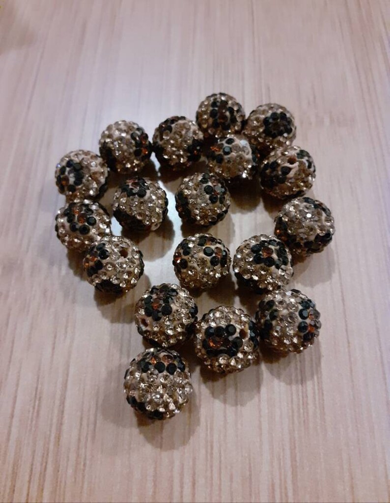 Disco Ball Pave Beads Round Disco Ball Beads 1 Piece 10mm and or 12 mm Leopard Print Clay Czech Crystal Rhinestones Beads
