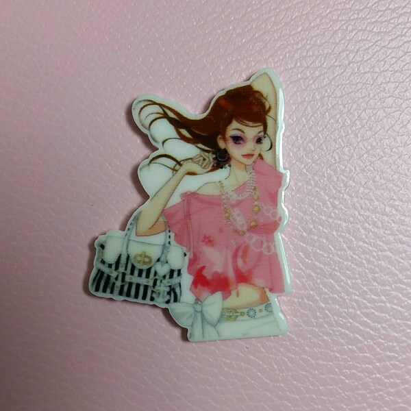 1 Pc 34x26mm Diva Fashionista Girl Flatback Cabochon Resin Planar, Decoden Kit Phone Case Decoration Keelaubeadz