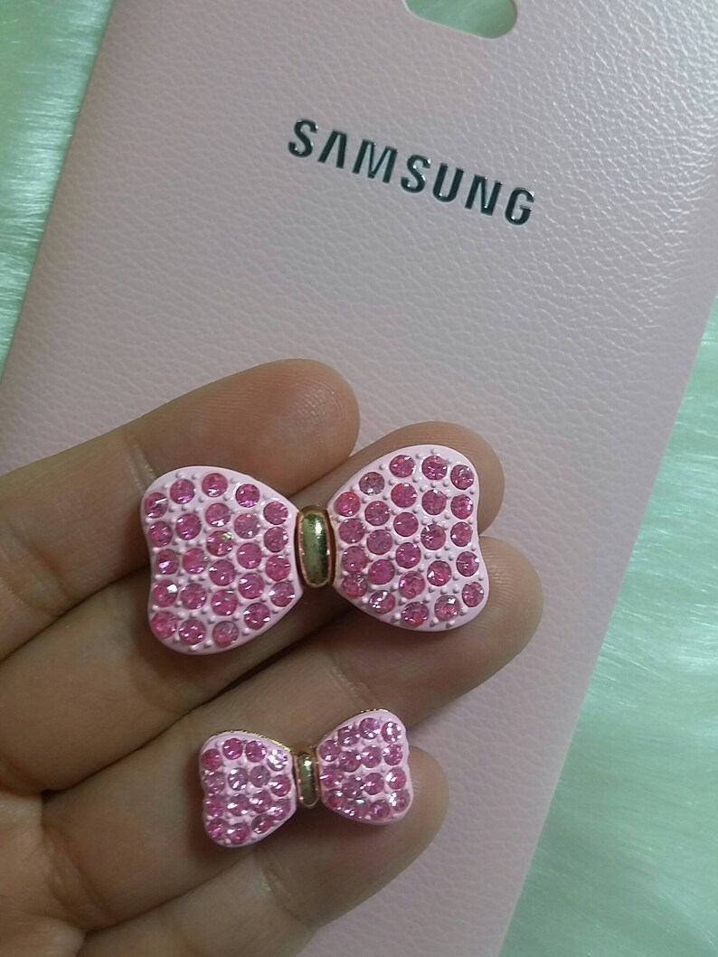 2 Pcs Beautiful Pink Bowknot with Rhinestones Flatback Cabochon|Alloy Decoden Phone Case Decoration|Diy Craft|Home Decoration|Scrapbooking