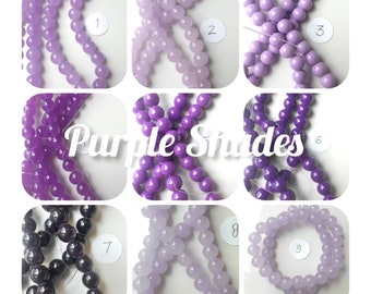 10mm Purple Glass Shades Round Glass Beads #1-#9, 15" Strands, 38~40 Beads