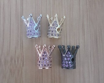 Deep Purple Diamante Crown Charm Brooch Bronze Tone 