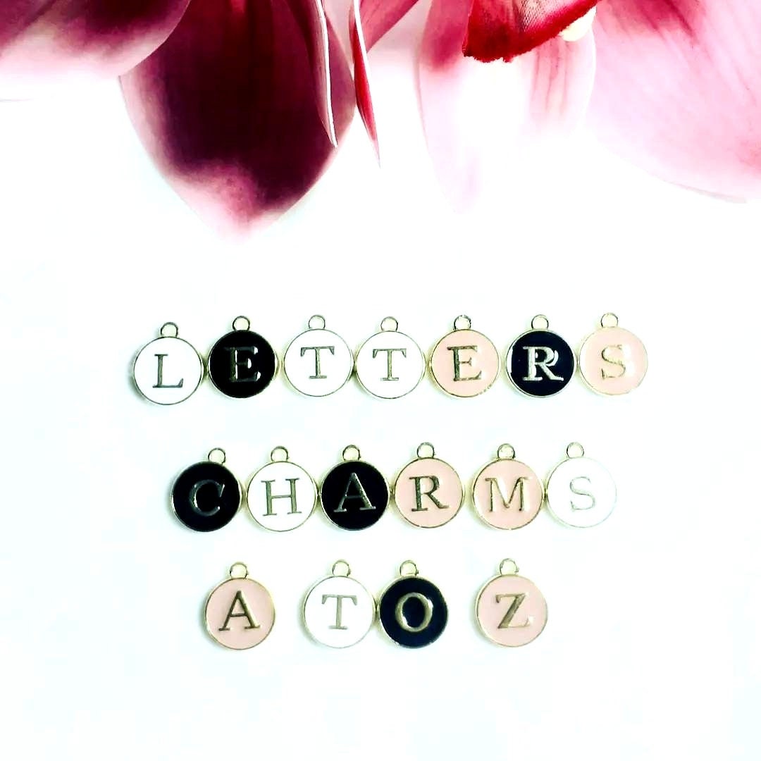 1 Alloy Enamel Round Two-sides Letters Charms, A to Z Alphabets Charms ...