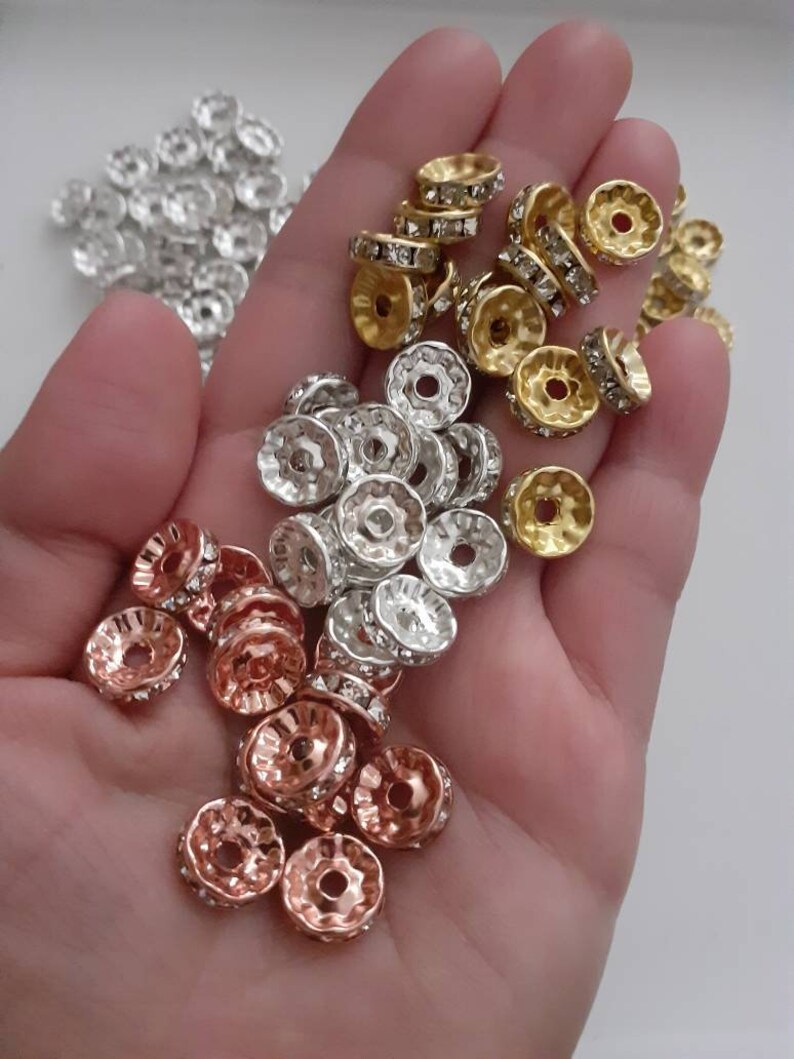 Jewelry Findings 20 PiecesBag 10mm SilverGoldRose Gold Tone Alloy Rhinestones Round Spacer Beads Jewelry Making Supplies