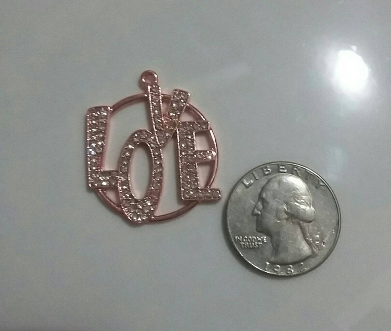 33\u00d733mm Rose Gold Tone 1 Beautiful Love Word Charm with RhinestonesAcrylic Pearls