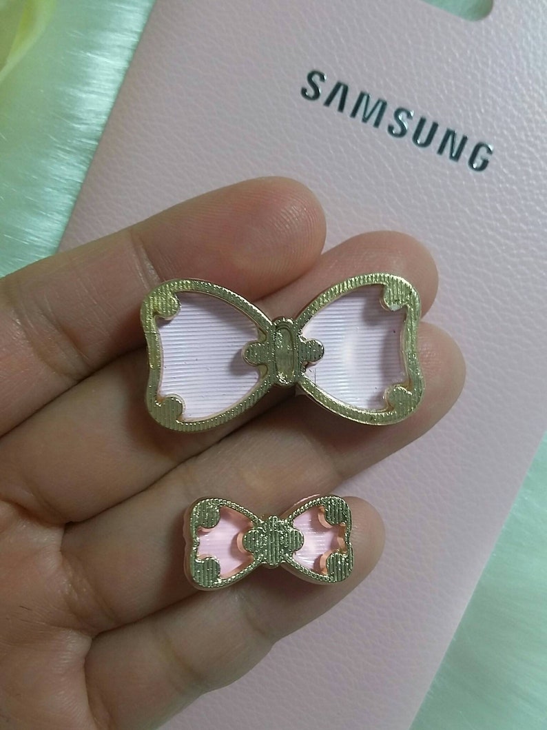 2 Pcs Beautiful Pink Bowknot with Rhinestones Flatback Cabochon|Alloy Decoden Phone Case Decoration|Diy Craft|Home Decoration|Scrapbooking