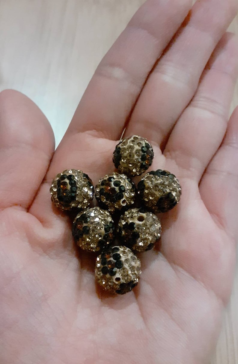 Disco Ball Pave Beads Round Disco Ball Beads 1 Piece 10mm and or 12 mm Leopard Print Clay Czech Crystal Rhinestones Beads