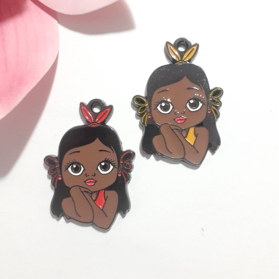 1 Cute Little Black Girl Charms, Girl Charms, Girl Pendants, Black Girl