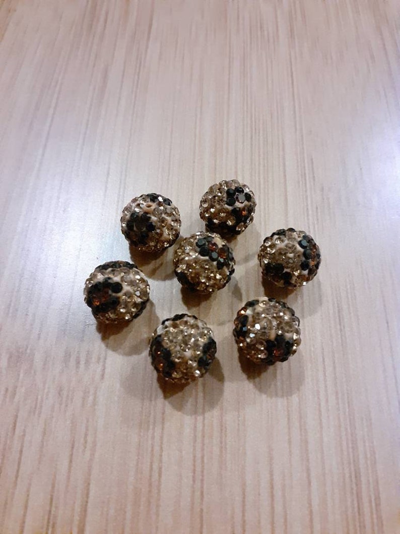 Disco Ball Pave Beads Round Disco Ball Beads 1 Piece 10mm and or 12 mm Leopard Print Clay Czech Crystal Rhinestones Beads