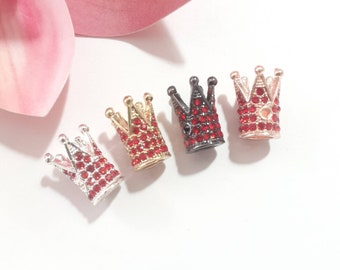1 Piece Red CZ Crown Bead Charm, Copper Micro Pave (13x9mm)