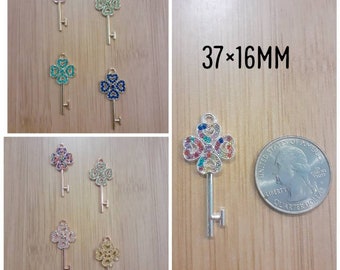 1 Large Size Alloy Bling Rhinestones Key Charms Pendants, 37×16mm Keelaubeadz