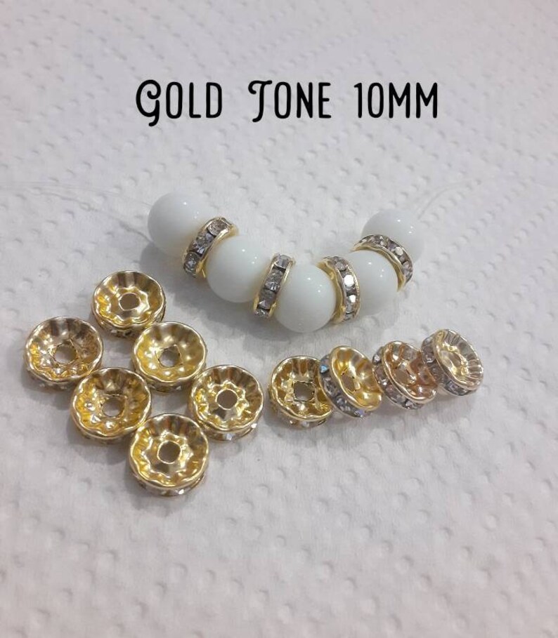 Jewelry Findings 20 PiecesBag 10mm SilverGoldRose Gold Tone Alloy Rhinestones Round Spacer Beads Jewelry Making Supplies