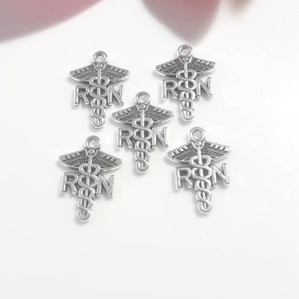 5 Pcs/Set RN Charms with Caduceus, RN Pendants, Registered Nurse Charms Pendants, Medical Theme Charms, Nurse Charms, Nurse Pendants,21×15mm