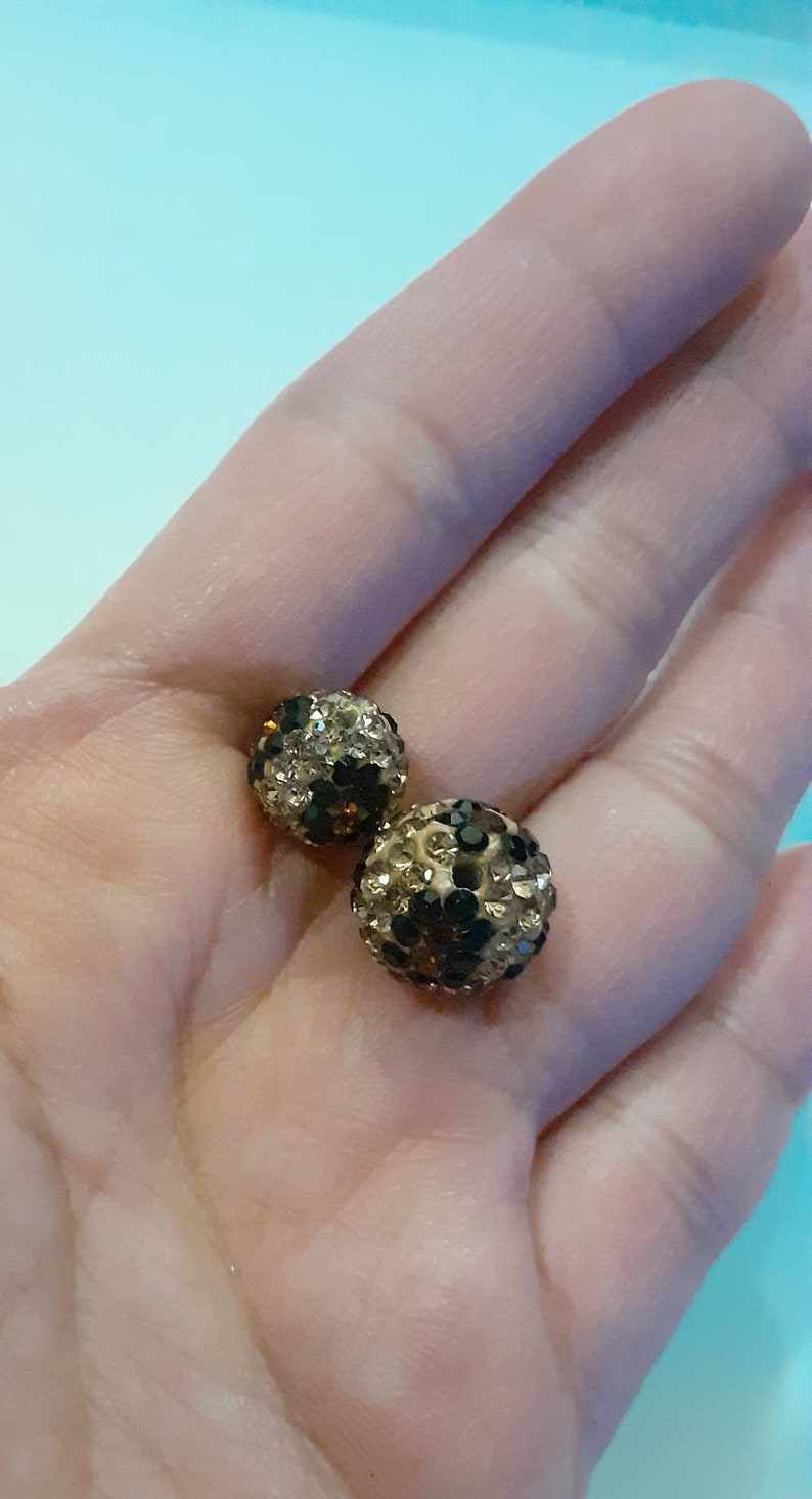 Disco Ball Pave Beads Round Disco Ball Beads 1 Piece 10mm and or 12 mm Leopard Print Clay Czech Crystal Rhinestones Beads