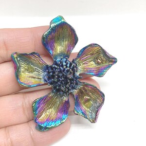1 Extra Large  Alloy Rainbow Finish  Color Flower Pendants, Extra Large Alloy Flower Pendant, 56x52x12mm, Hole 3.5x3.8mm