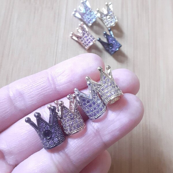13×9mm 1 Piece Light Purple Copper CZ Crown Beads, CZ Crown Beads, Micro Pave Cubic Zirconia Beads Charms Keelaubeadz
