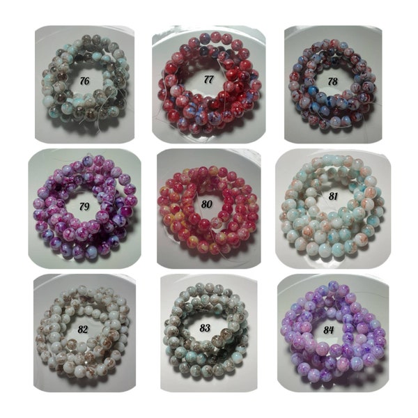 Beads #76~#84, One Strand of Marble Style Glass Beads Colors, 10mm, 15" Bead Strands, 38~40 Beads per Strand Keelaubeadz