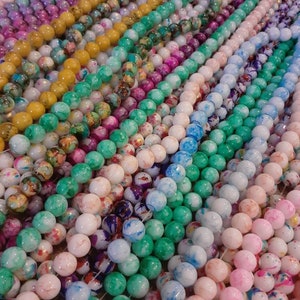 Beads #16~#21, 10mm Splatter  and Marble Color Style Glass Beads Colors, 15" Bead Strands, 38~40 Beads per Strand Keelaubeadz