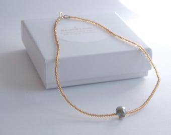 Gold Seed Bead Teardrop Choker Necklace Minimalist Amber Beaded Pendant Dainty Handmade Jewelry Gift for Her