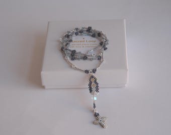 First Communion Blue Rosary for Girl Handmade Catholic Gift