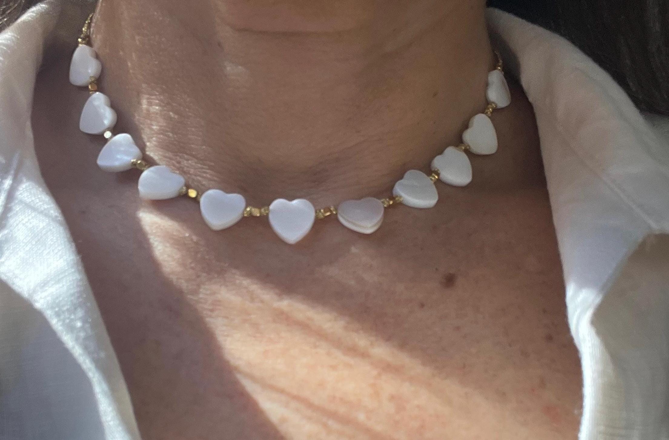 Mother of Pearl Heart Necklace Adjustable Dainty Minimal Gift