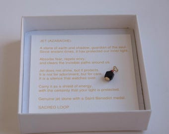 Genuine Jet and Coral 14k Gold Protection Charm Pendant