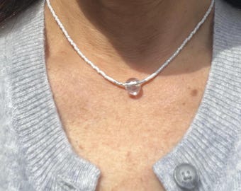 White Miyuki Beaded Necklace with Glass Drop