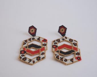 Hexagon Miyuki Beaded Statement Earrings Geometric Boho Handmade